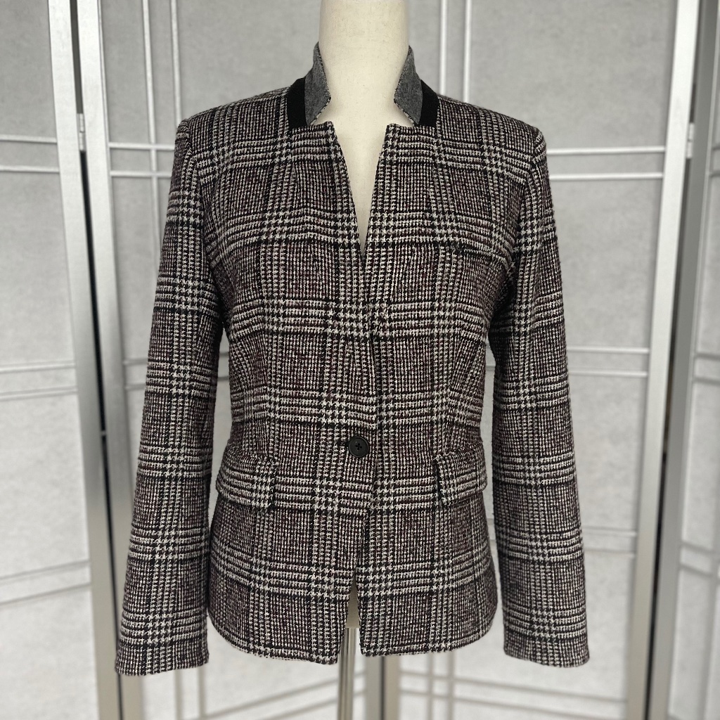 Veronica Beard Plaid Upcollar Dickey Jacket Sz 4